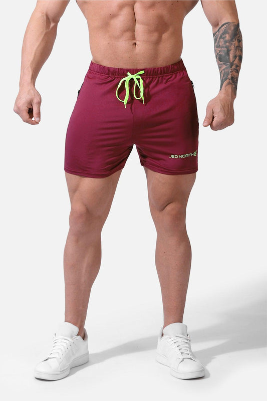 Jed North Men's Agile Bodybuilding 4'' Shorts w Zipper Pockets - Maroon