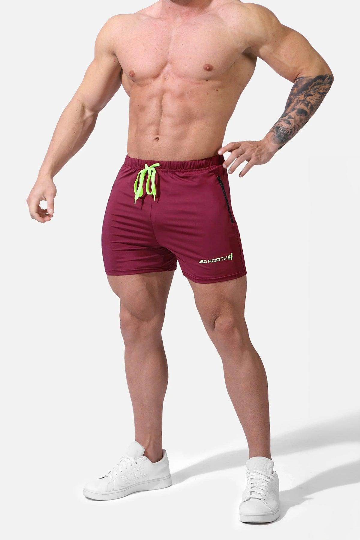 Jed North Men's Agile Bodybuilding 4'' Shorts w Zipper Pockets - Maroon