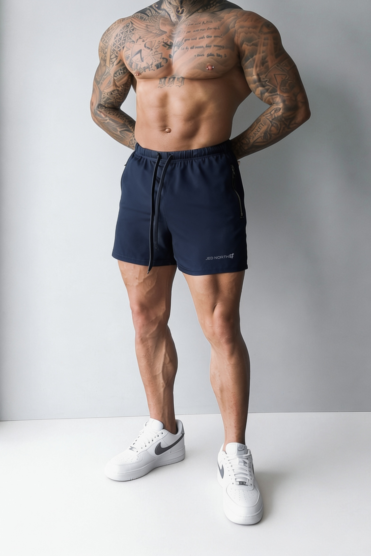 Jed North Men's Agile Bodybuilding 4'' Shorts w Zipper Pockets - True Navy