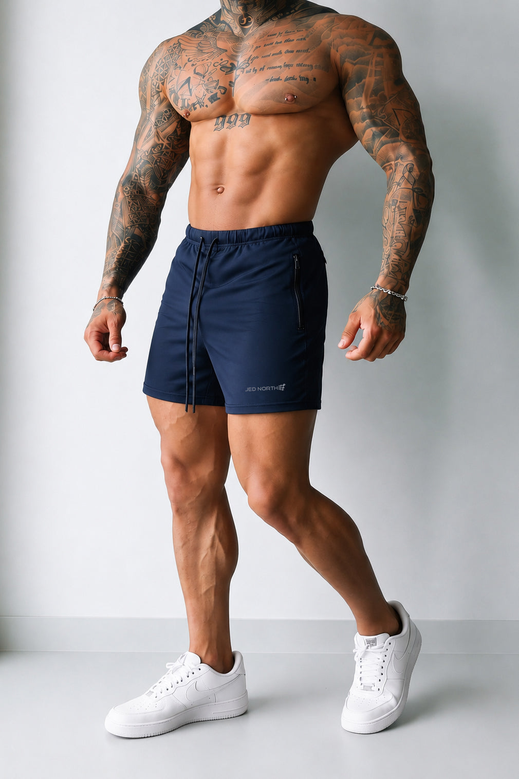 Jed North Men's Agile Bodybuilding 4'' Shorts w Zipper Pockets - True Navy