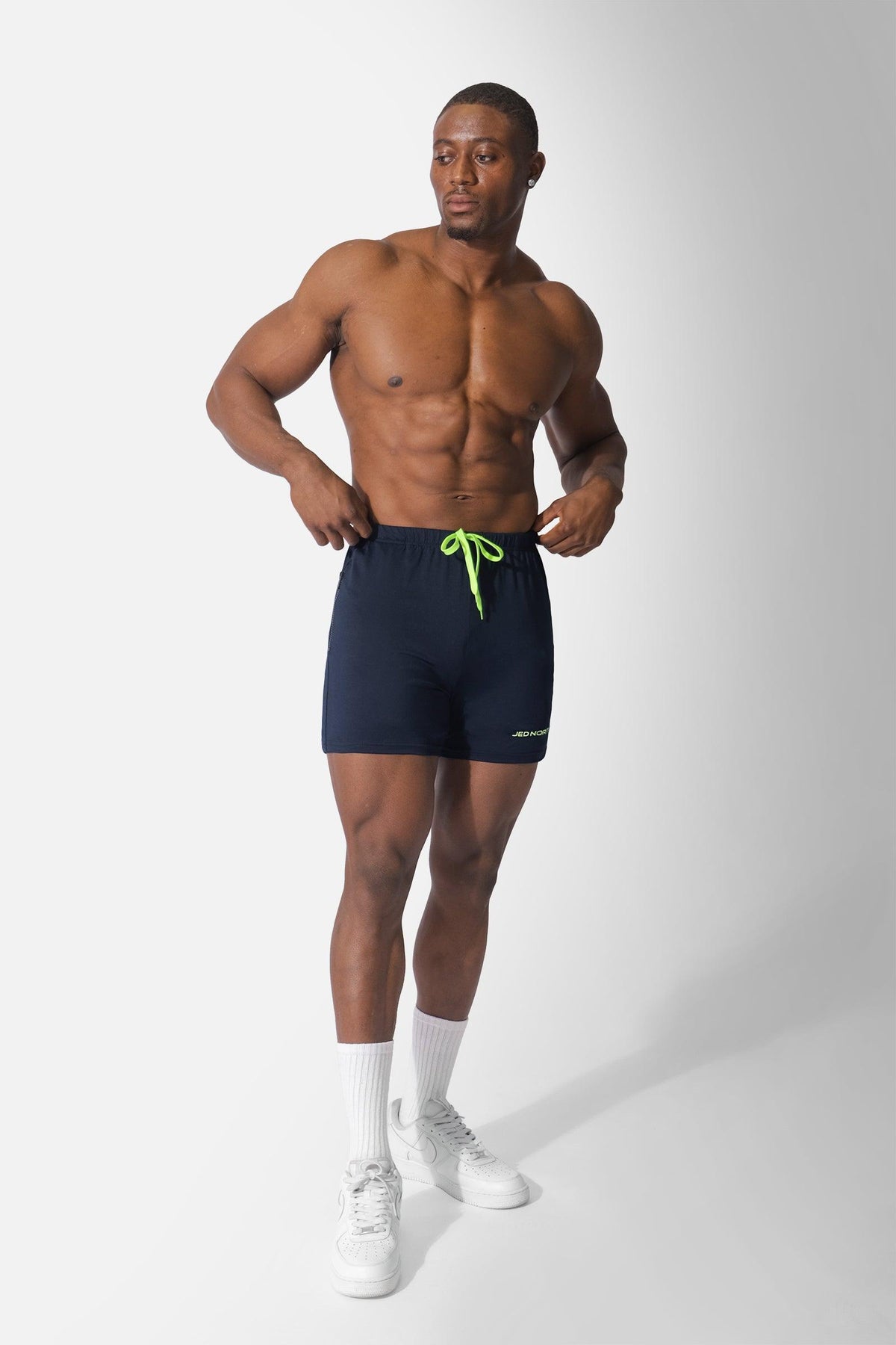 Jed North Men's Agile Bodybuilding 4'' Shorts w Zipper Pockets - Navy Blue