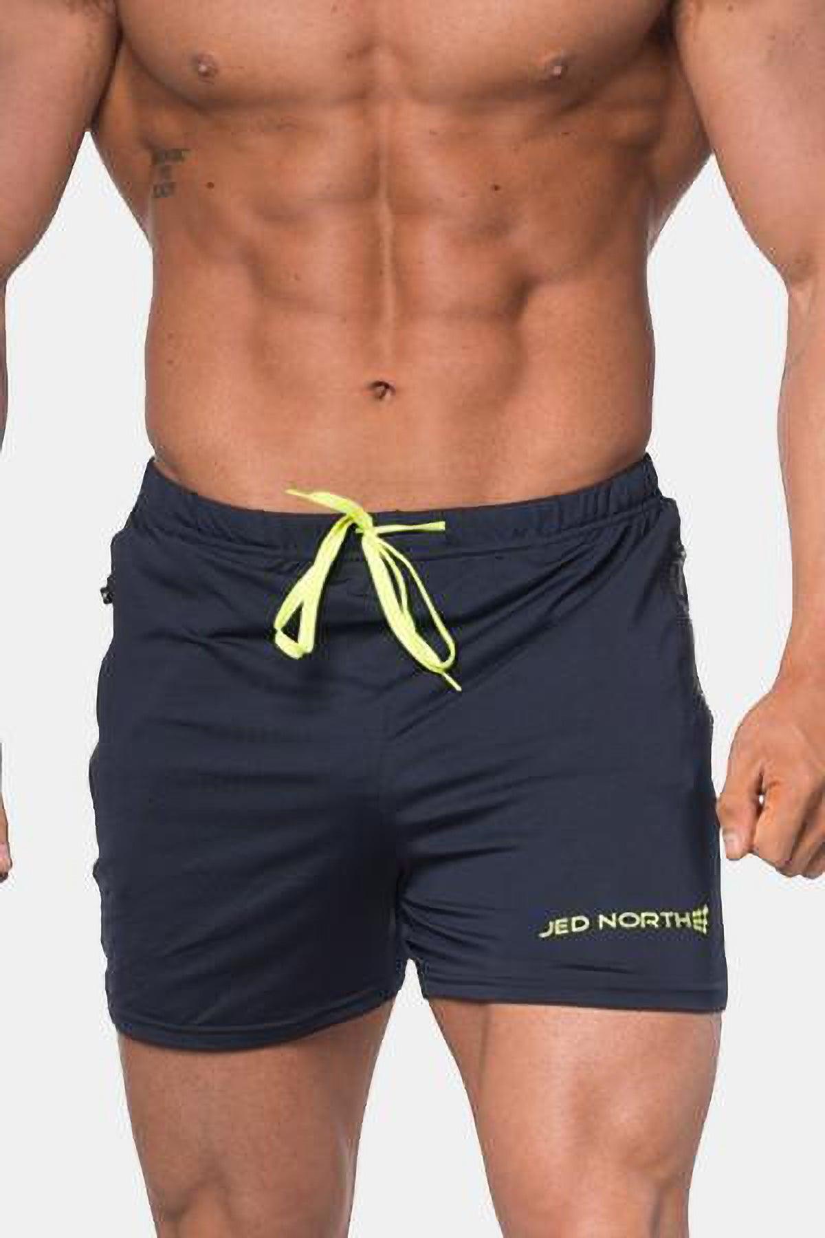 Jed North Men's Agile Bodybuilding 4'' Shorts w Zipper Pockets - Navy Blue