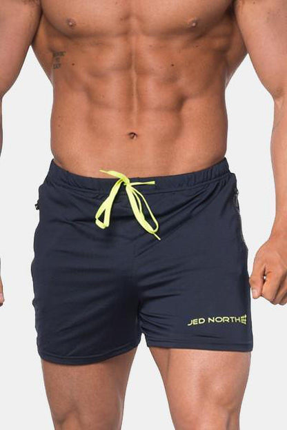 Jed North Men's Agile Bodybuilding 4'' Shorts w Zipper Pockets - Navy Blue