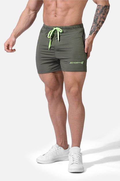 Jed North Men's Agile Bodybuilding 4'' Shorts w Zipper Pockets - Olive