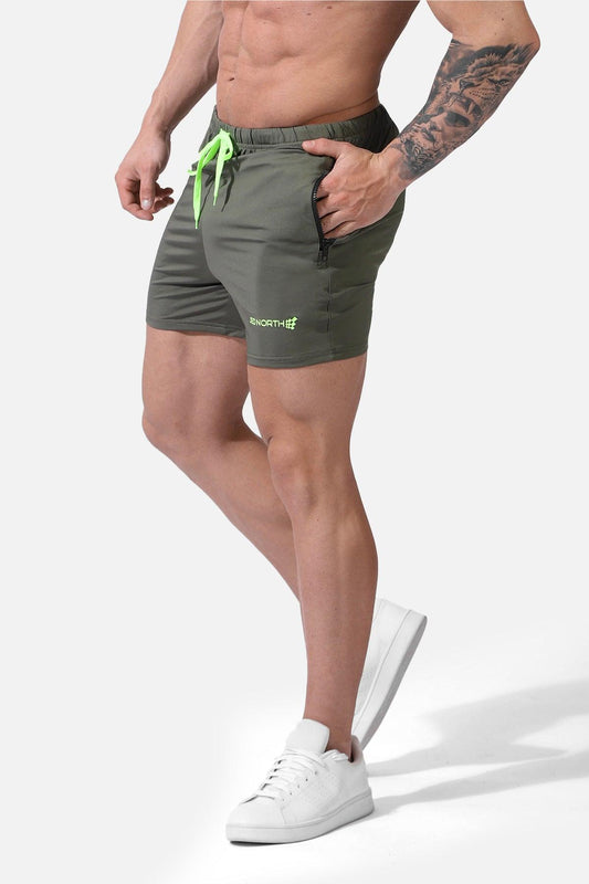 Jed North Men's Agile Bodybuilding 4'' Shorts w Zipper Pockets - Olive