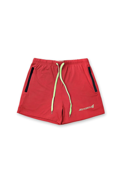 Jed North Men's Agile Bodybuilding 4'' Shorts w Zipper Pockets - Crimson Red