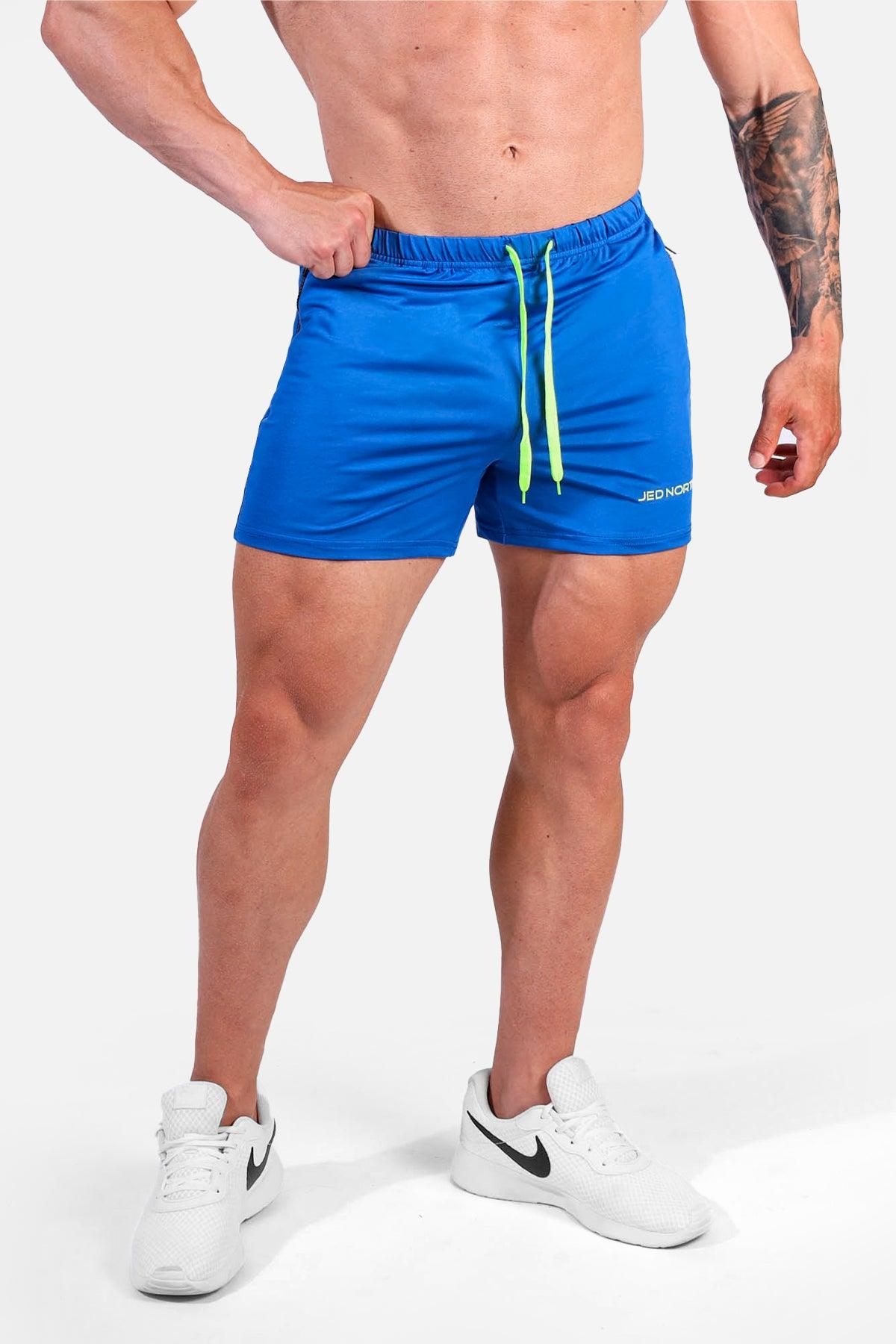 Jed North Men's Agile Bodybuilding 4'' Shorts w Zipper Pockets - Royal Blue