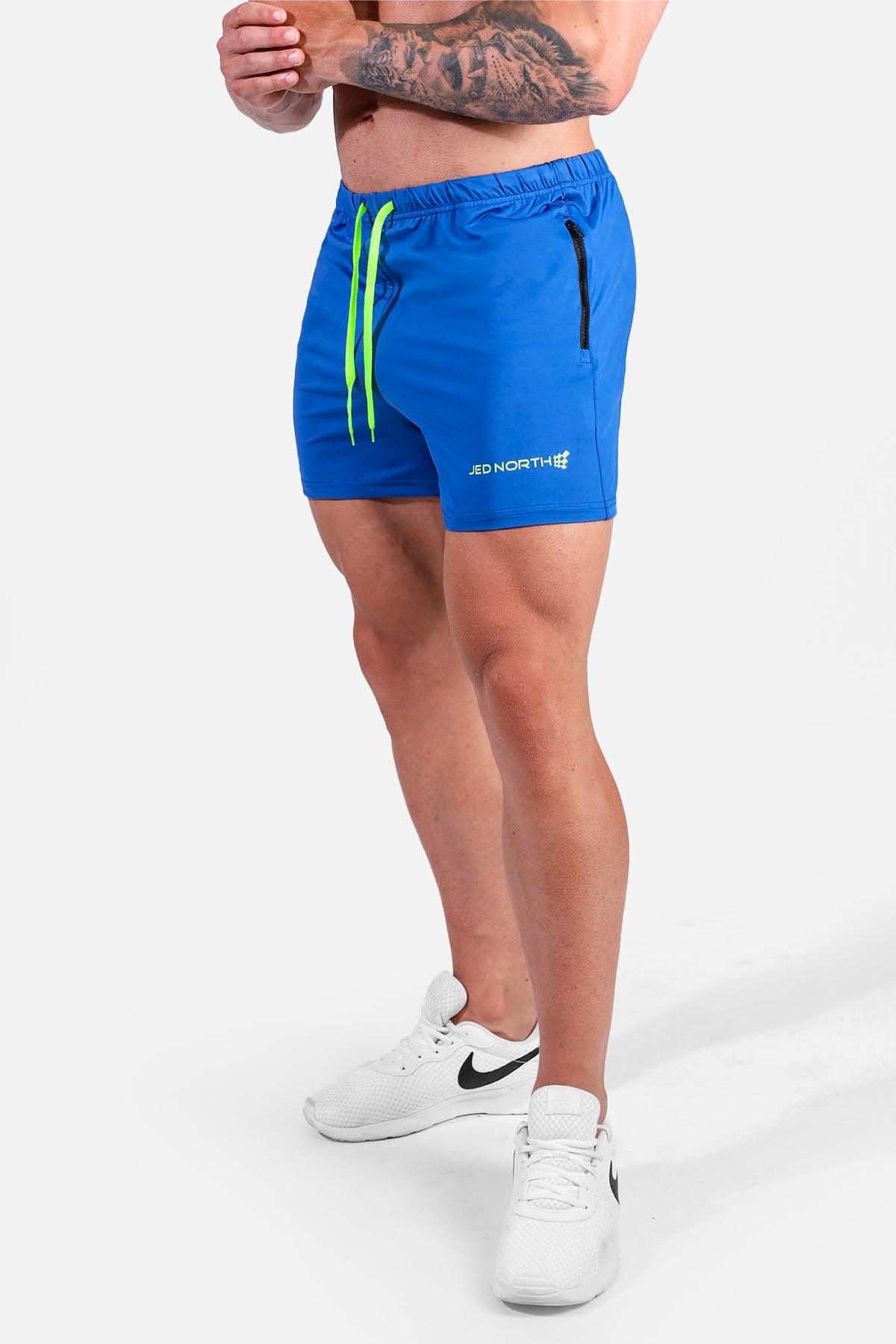 Jed North Men's Agile Bodybuilding 4'' Shorts w Zipper Pockets - Royal Blue