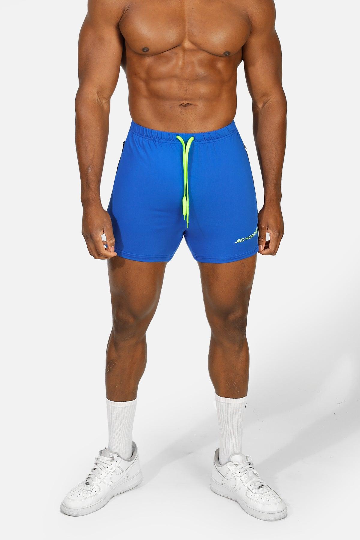 Jed North Men's Agile Bodybuilding 4'' Shorts w Zipper Pockets - Royal Blue
