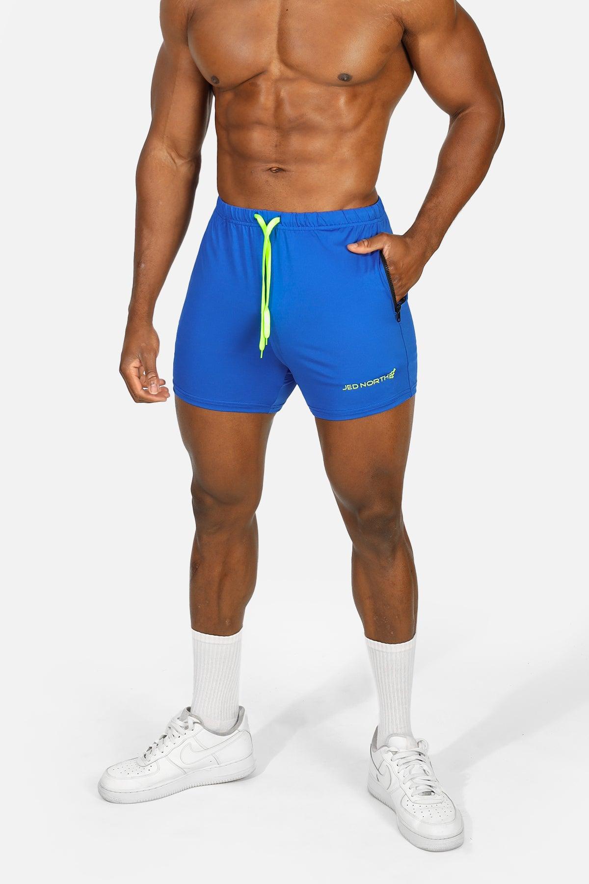 Jed North Men's Agile Bodybuilding 4'' Shorts w Zipper Pockets - Royal Blue