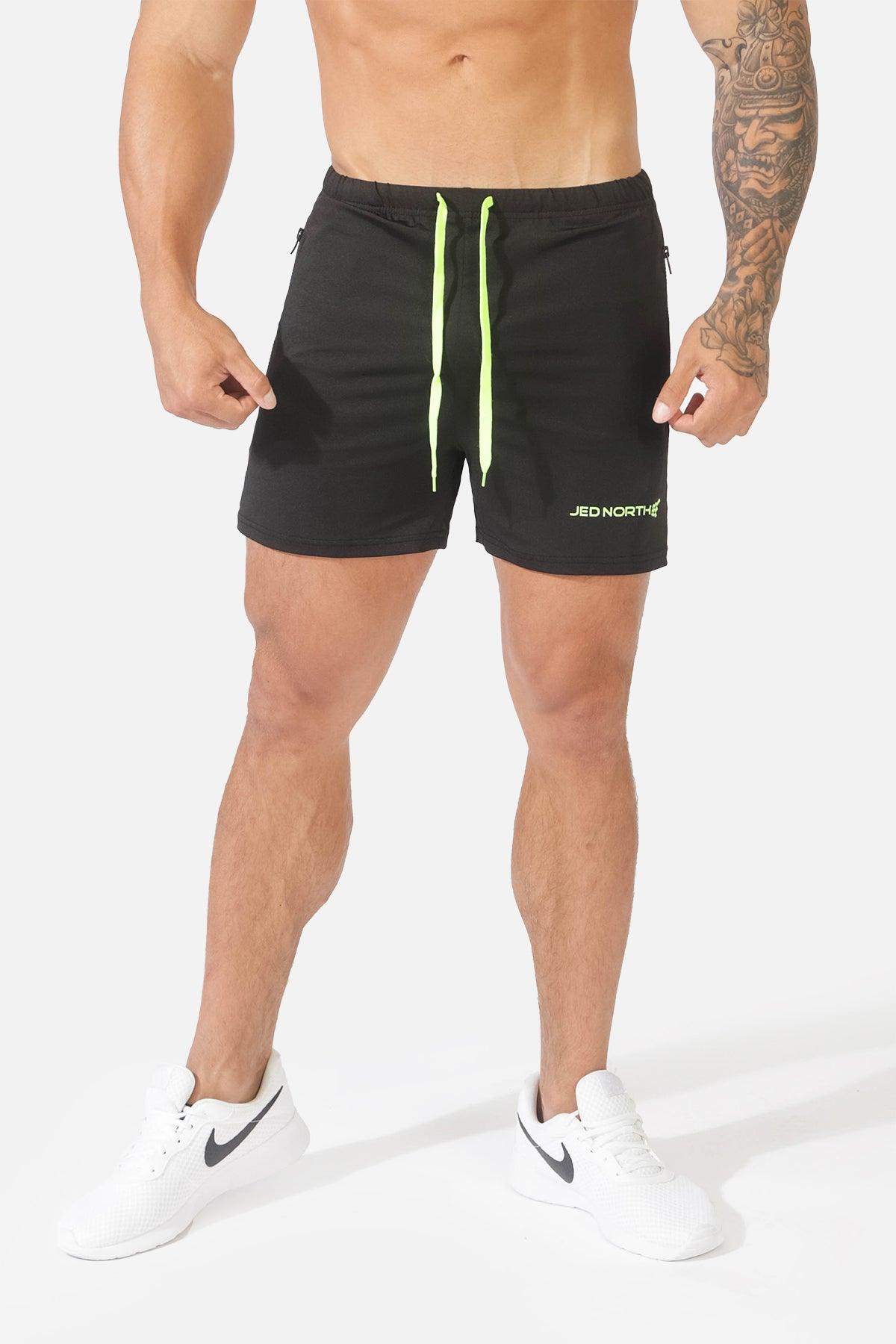 Jed North Men's Agile Bodybuilding 4'' Shorts w Zipper Pockets - Black