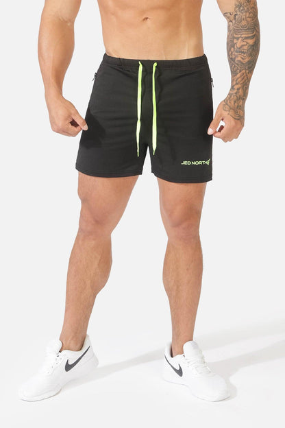Jed North Men's Agile Bodybuilding 4'' Shorts w Zipper Pockets - Black