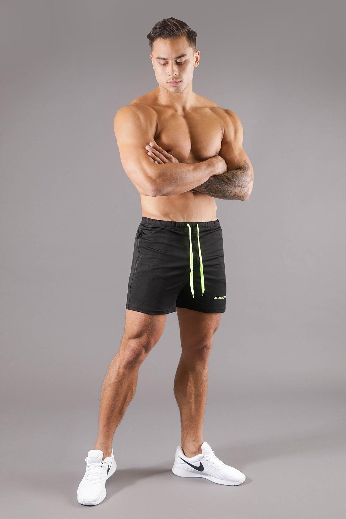 Jed North Men's Agile Bodybuilding 4'' Shorts w Zipper Pockets - Black