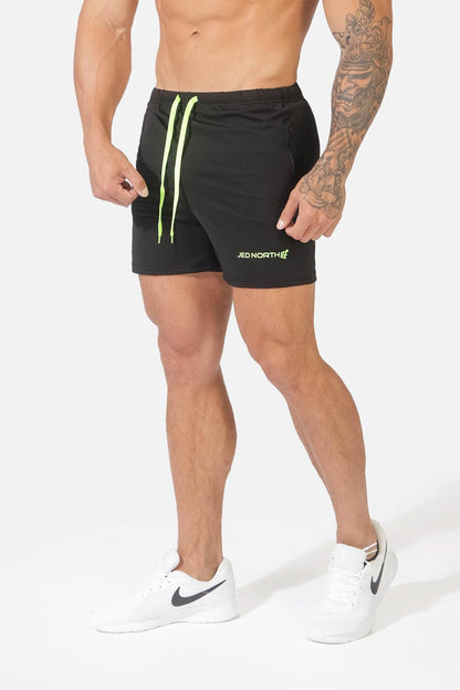 Jed North Men's Agile Bodybuilding 4'' Shorts w Zipper Pockets - Black