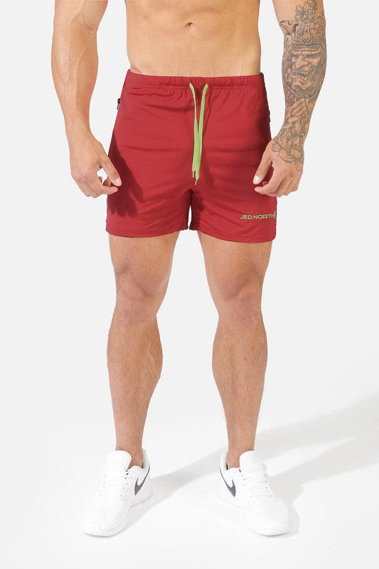 Jed North Men's Agile Bodybuilding 4'' Shorts w Zipper Pockets - Crimson Red