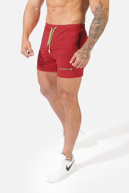 Jed North Men's Agile Bodybuilding 4'' Shorts w Zipper Pockets - Crimson Red