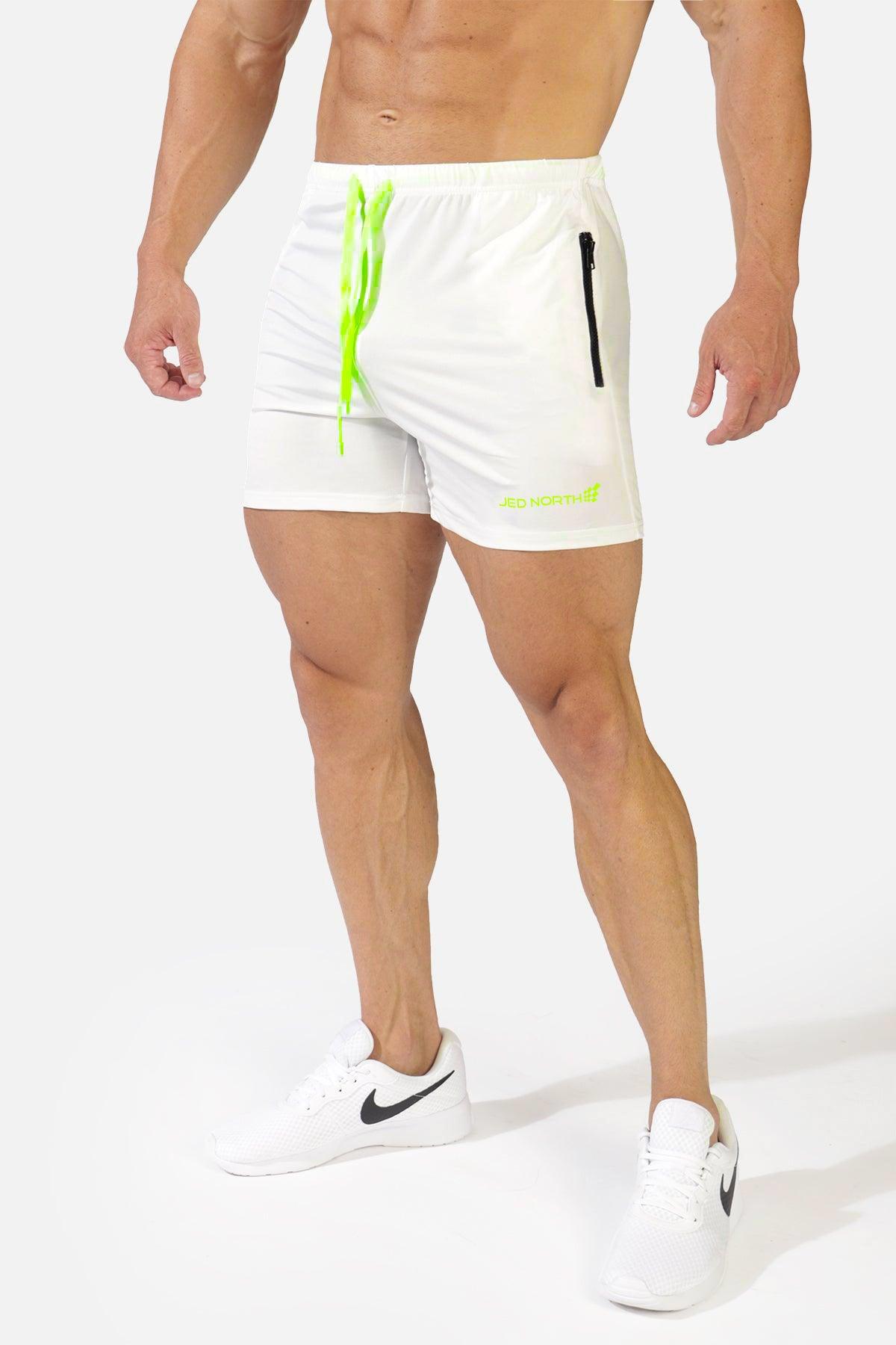 Jed North Men's Agile Bodybuilding 4'' Shorts w Zipper Pockets - Off White