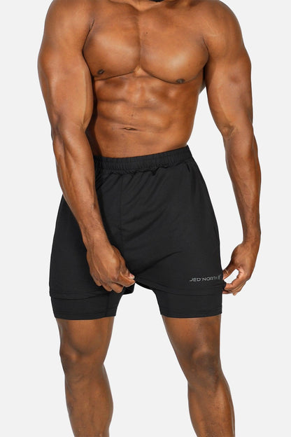 Jed North Men's Men's 2-In-1 7" Gym Shorts - Obsidian Black