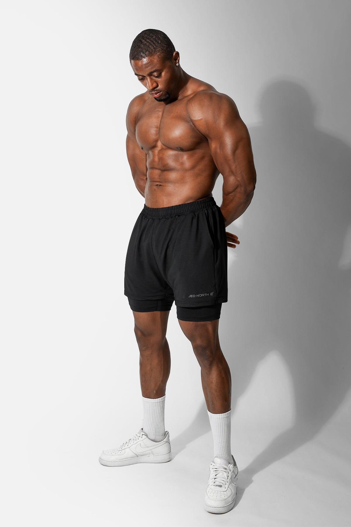 Jed North Men's Men's 2-In-1 7" Gym Shorts - Obsidian Black