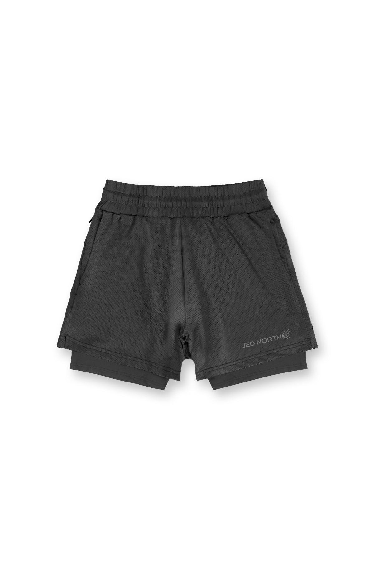 Jed North Men's Men's 2-In-1 7" Gym Shorts - Obsidian Black