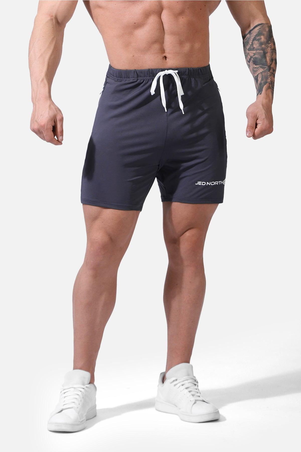 Jed North Men's Agile Plus 6.5'' Bodybuilding Shorts w Zipper Pockets - Gray