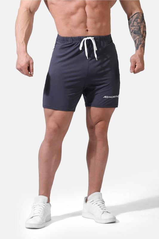 Jed North Men's Agile Plus 6.5'' Bodybuilding Shorts w Zipper Pockets - Gray