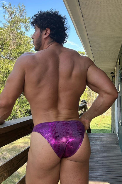 JJ Malibu Men's Metallica Brief with Bulge Pouch - Hot Pink Croc