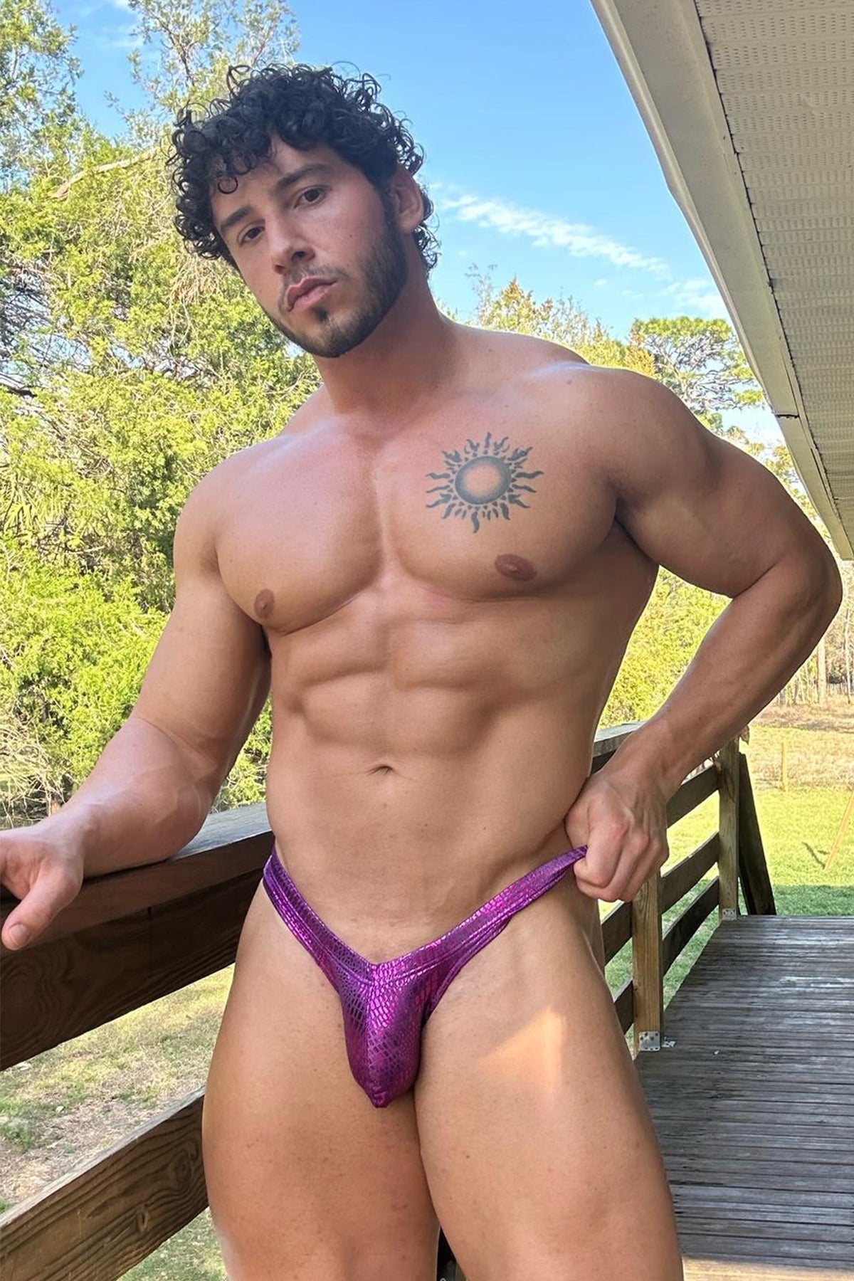 JJ Malibu Men's Metallica Brief with Bulge Pouch - Hot Pink Croc