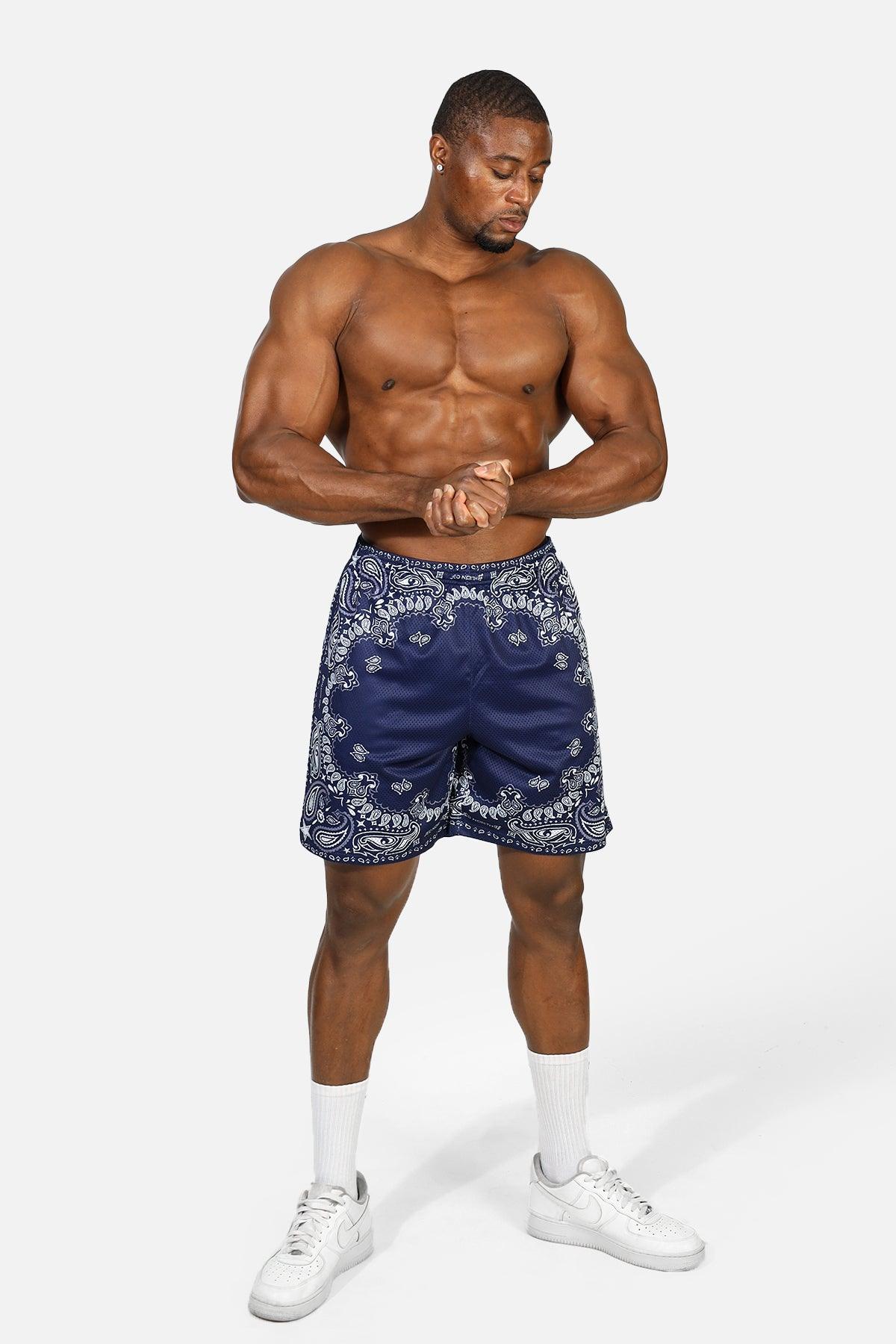 Jed North Men's Jersey Mesh 7.5" Gym Shorts - Navy Paisley