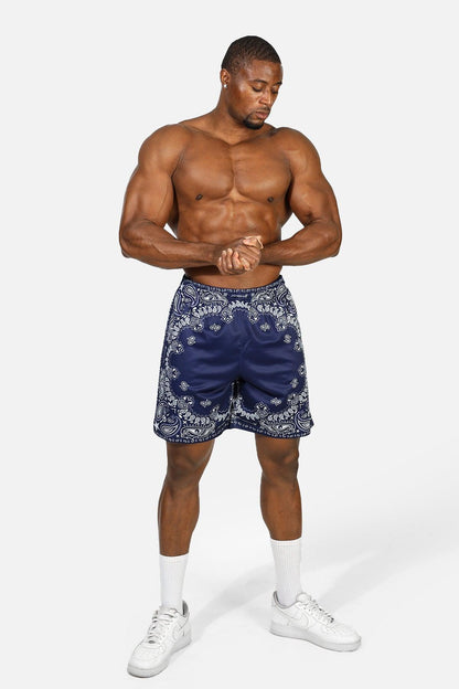 Jed North Men's Jersey Mesh 7.5" Gym Shorts - Navy Paisley