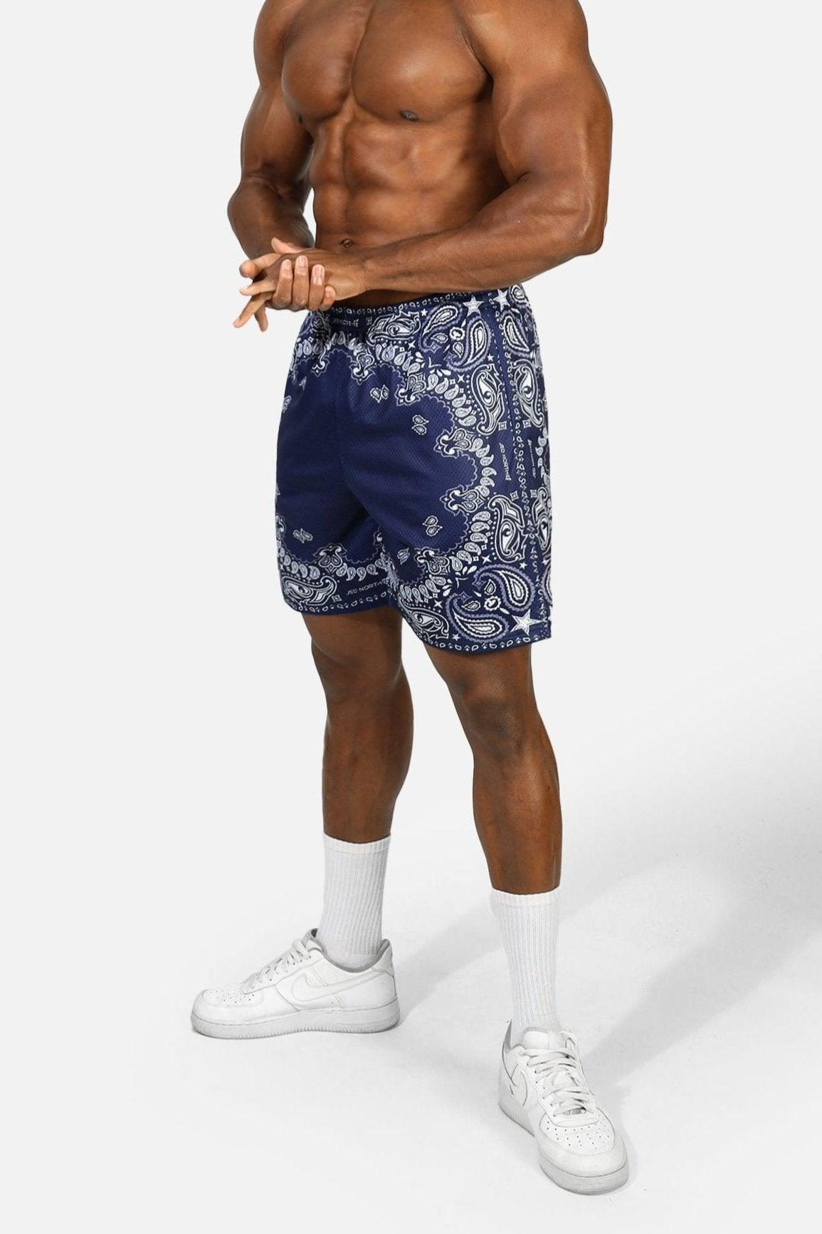 Jed North Men's Jersey Mesh 7.5" Gym Shorts - Navy Paisley