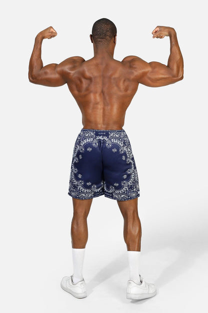 Jed North Men's Jersey Mesh 7.5" Gym Shorts - Navy Paisley