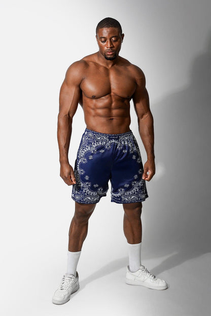 Jed North Men's Jersey Mesh 7.5" Gym Shorts - Navy Paisley