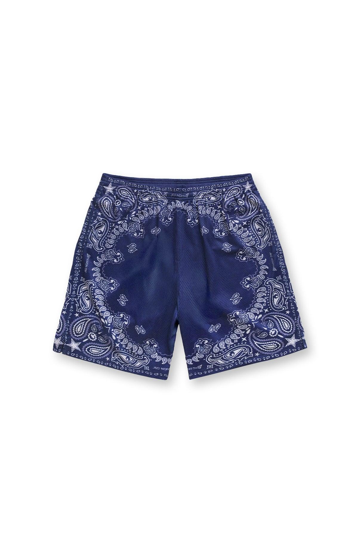 Jed North Men's Jersey Mesh 7.5" Gym Shorts - Navy Paisley