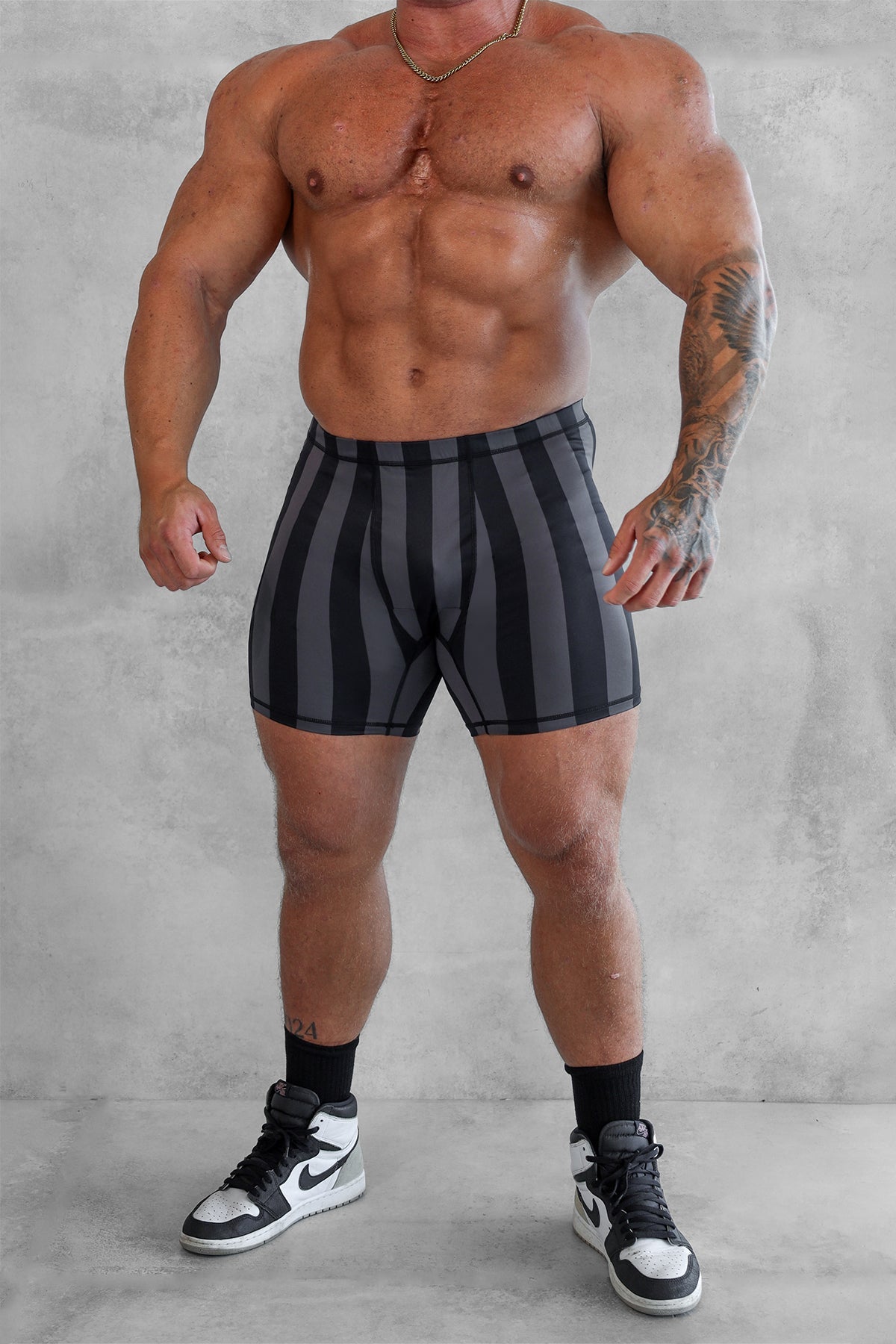 Jed North Men's Retro Bodybuilding Shorts - Black & Gray