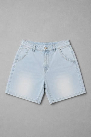 Light blue baggy fit denim shorts by Jed North featuring a classic five-pocket design and a button closure