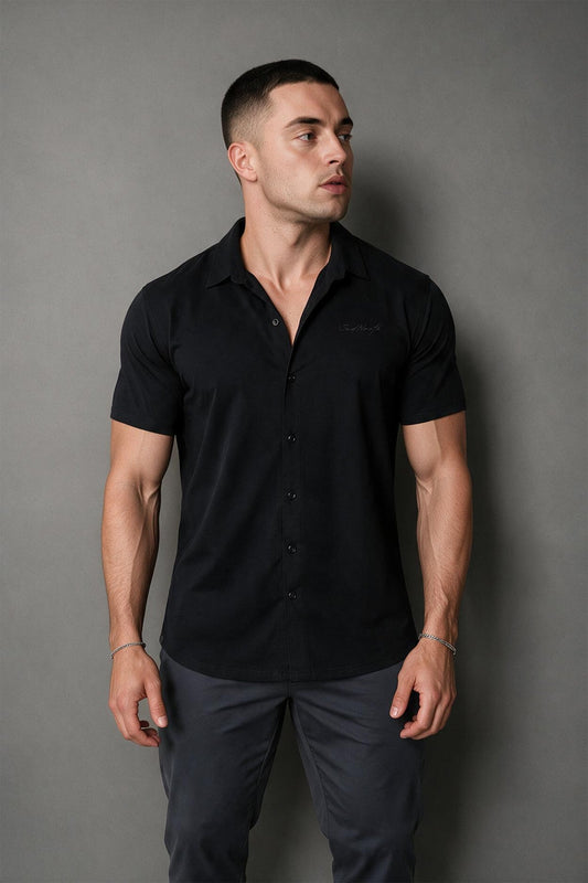 Jed North Men's Muscle-Fit Stretch Short Sleeve Shirt  - Midnight Black