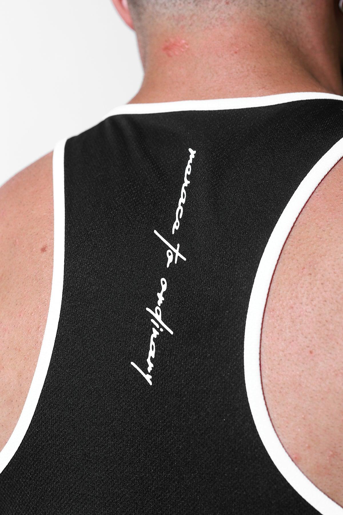 Jed North Men's Fast-Dry Bodybuilding Workout Stringer - B/W trim