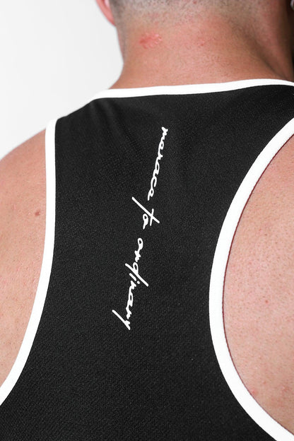Jed North Men's Fast-Dry Bodybuilding Workout Stringer - B/W trim