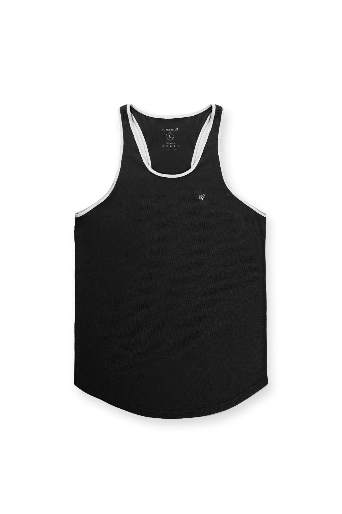 Jed North Men's Fast-Dry Bodybuilding Workout Stringer - B/W trim