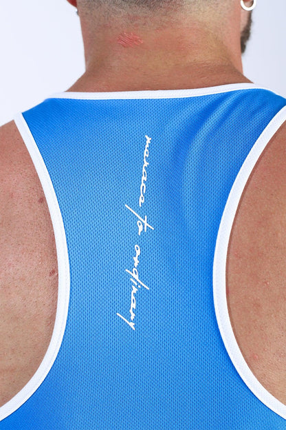 Jed North Men's Fast-Dry Bodybuilding Workout Stringer - Blue w/ White