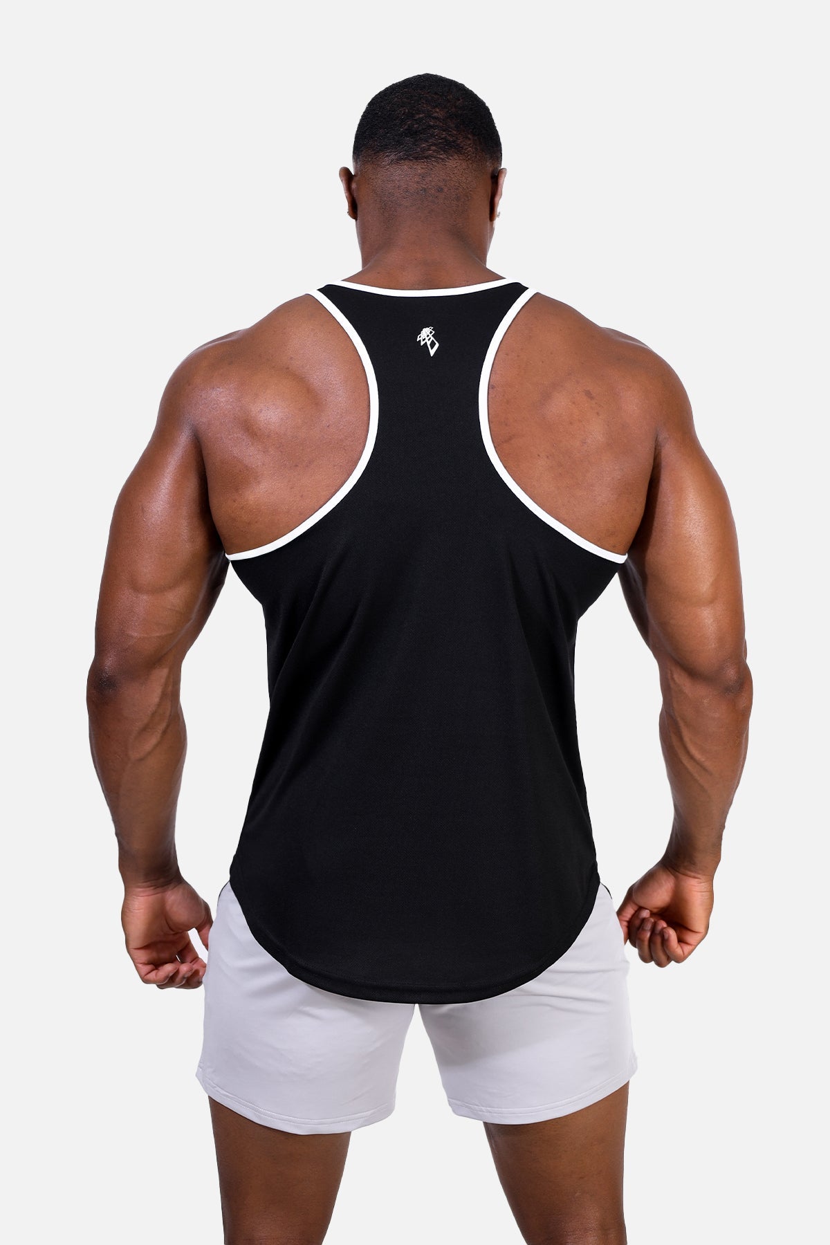 Jed North Men's Fast-Dry Bodybuilding Workout Stringer - Black w/ White Trim