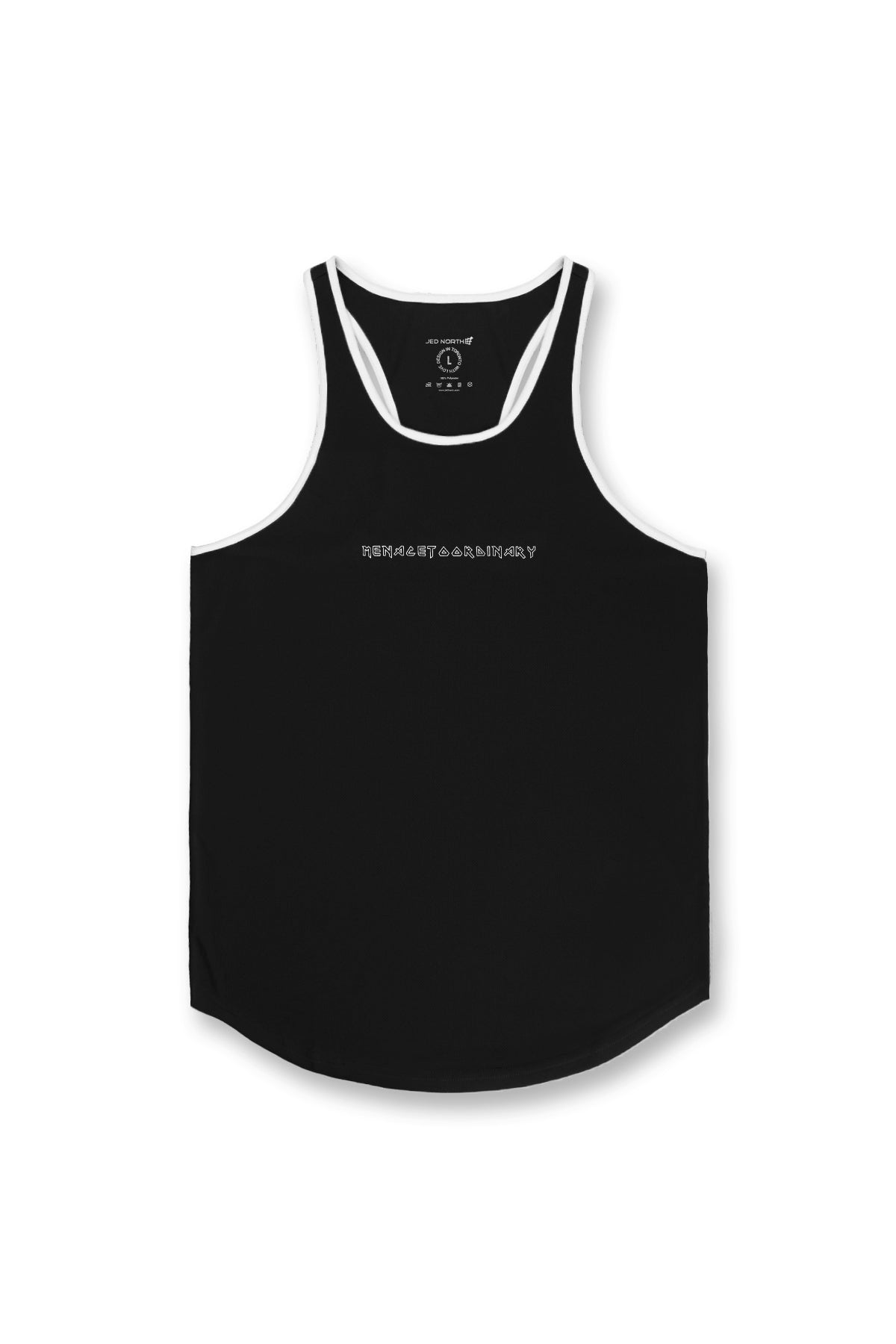 Jed North Men's Fast-Dry Bodybuilding Workout Stringer - Black w/ White Trim