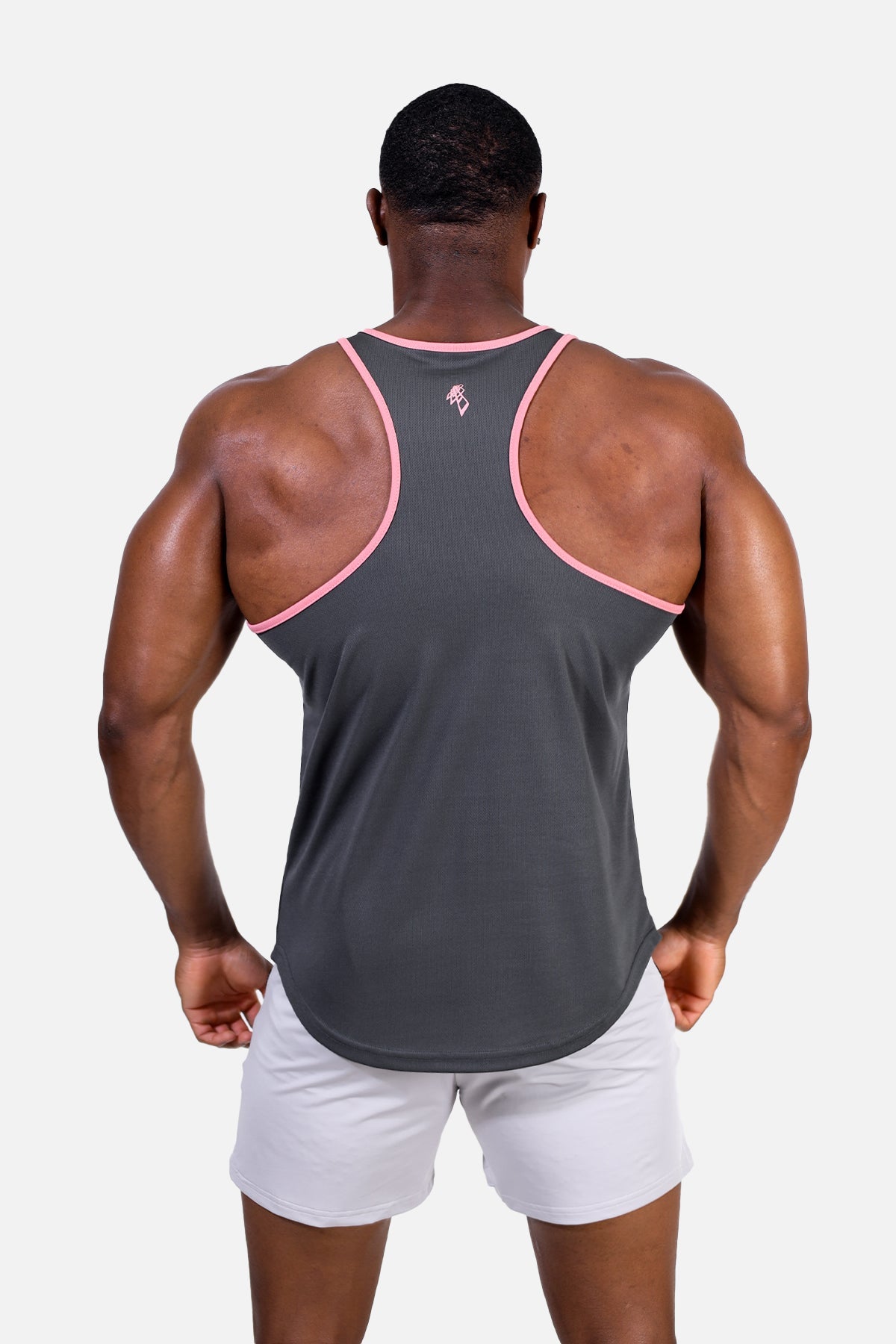 Jed North Men's Fast-Dry Bodybuilding Workout Stringer - Gray w/ Pink Trim
