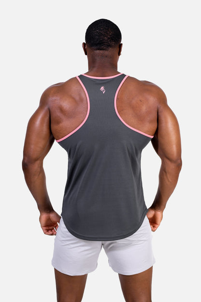 Jed North Men's Fast-Dry Bodybuilding Workout Stringer - Gray w/ Pink Trim