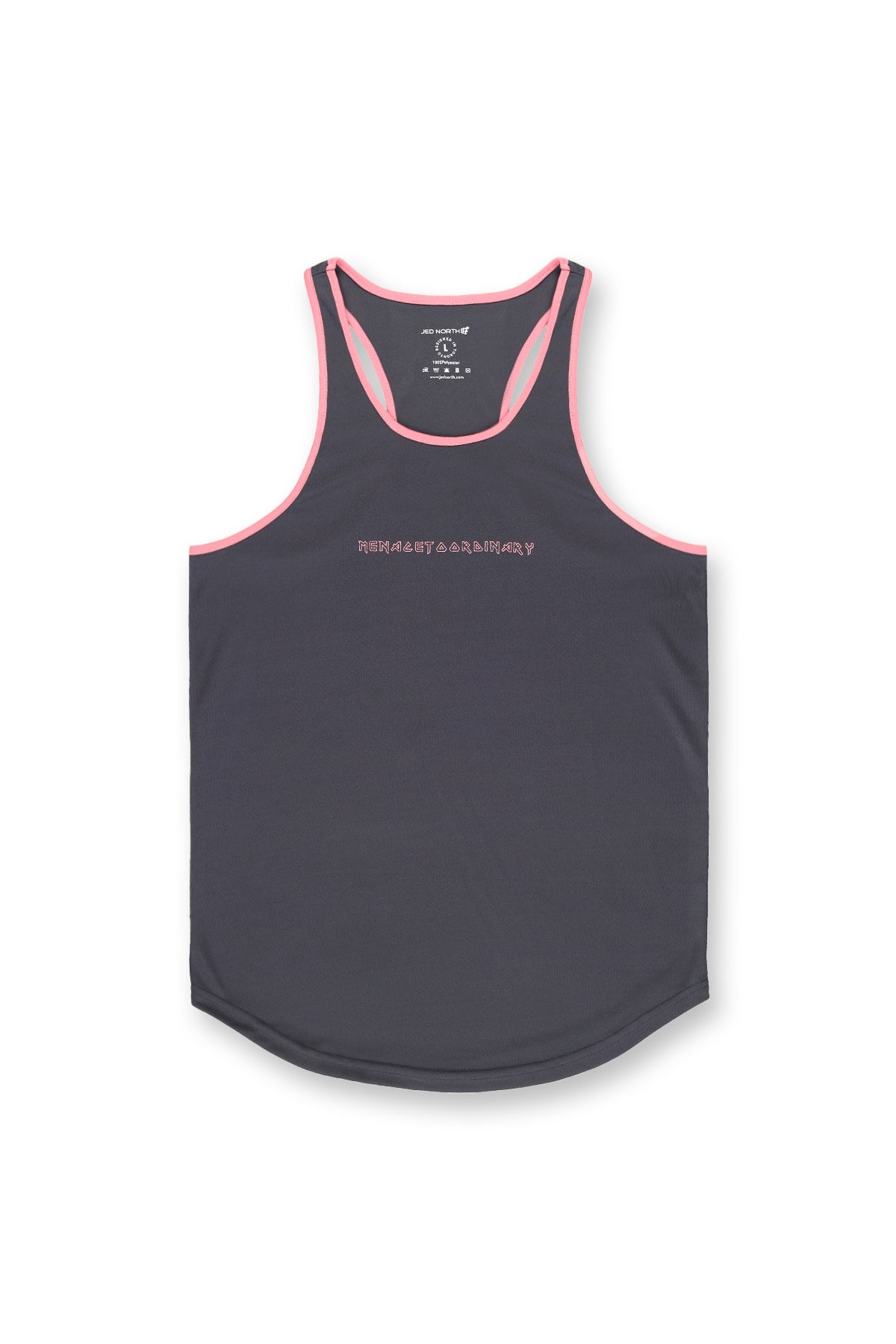 Jed North Men's Fast-Dry Bodybuilding Workout Stringer - Gray w/ Pink Trim