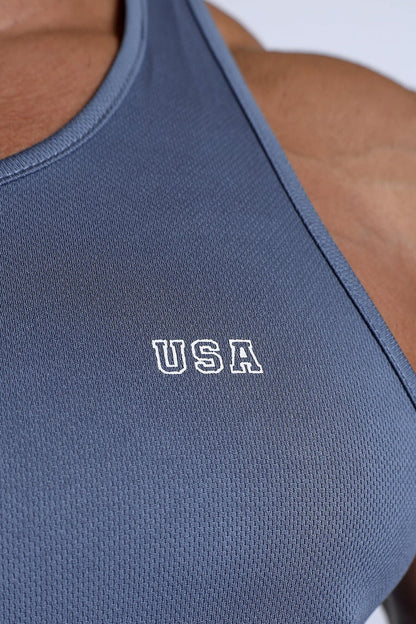 Jed North Men's Fast-Dry Bodybuilding Workout Stringer - Gray USA Logo