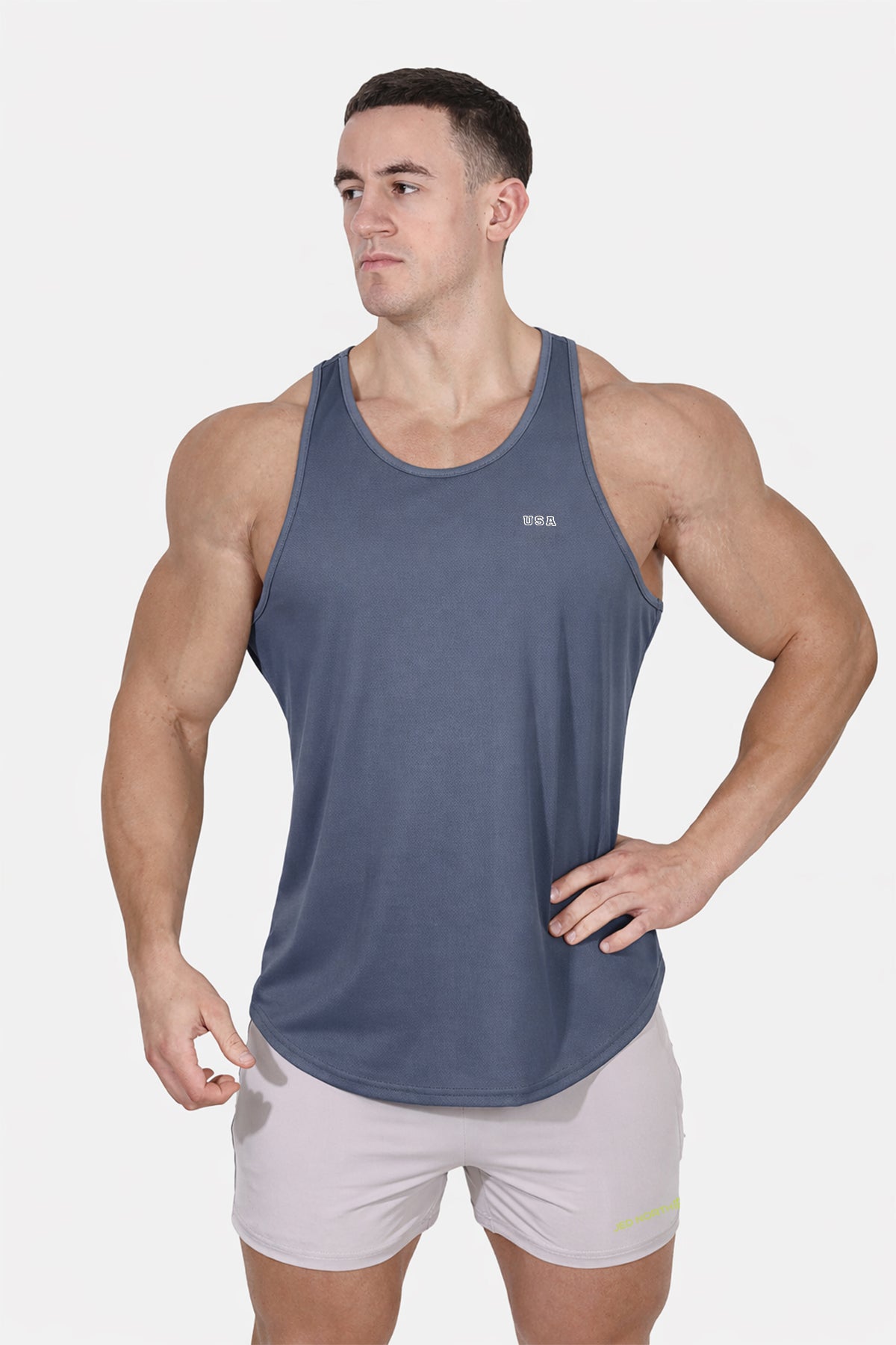 Jed North Men's Fast-Dry Bodybuilding Workout Stringer - Gray USA Logo