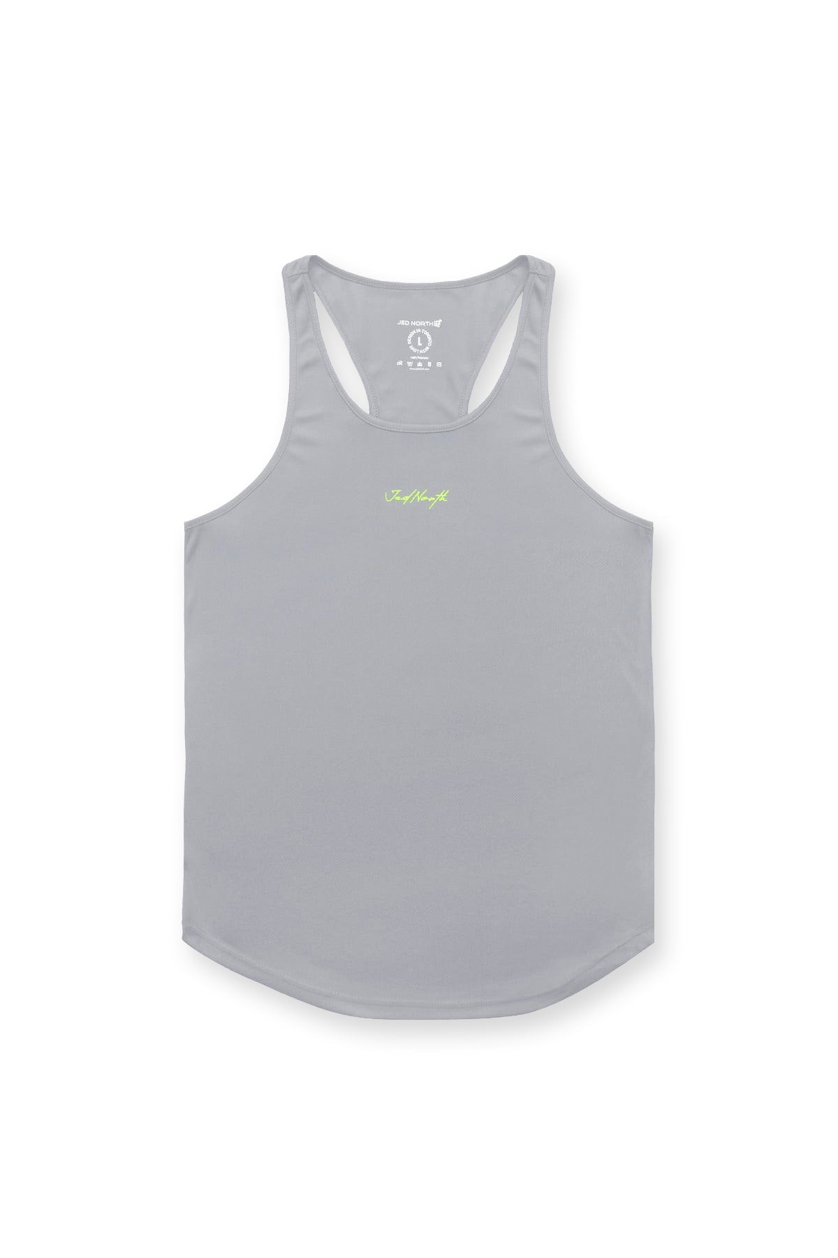 Jed North Men's Fast-Dry Bodybuilding Workout Stringer - Light Gray w/ Neon Logo