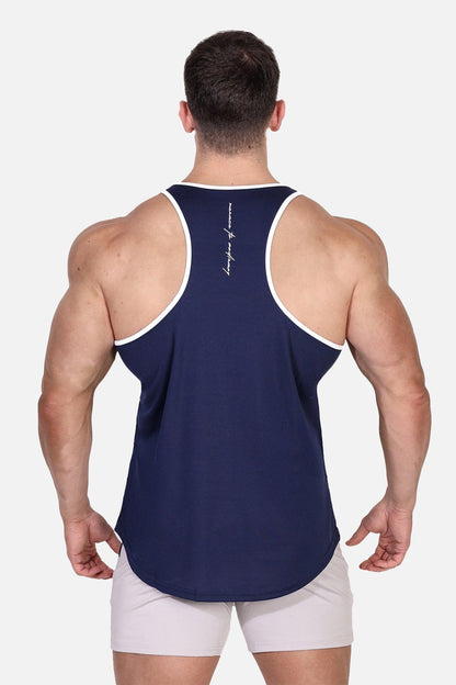 Jed North Men's Fast-Dry Bodybuilding Workout Stringer - Navy w/ White Menace